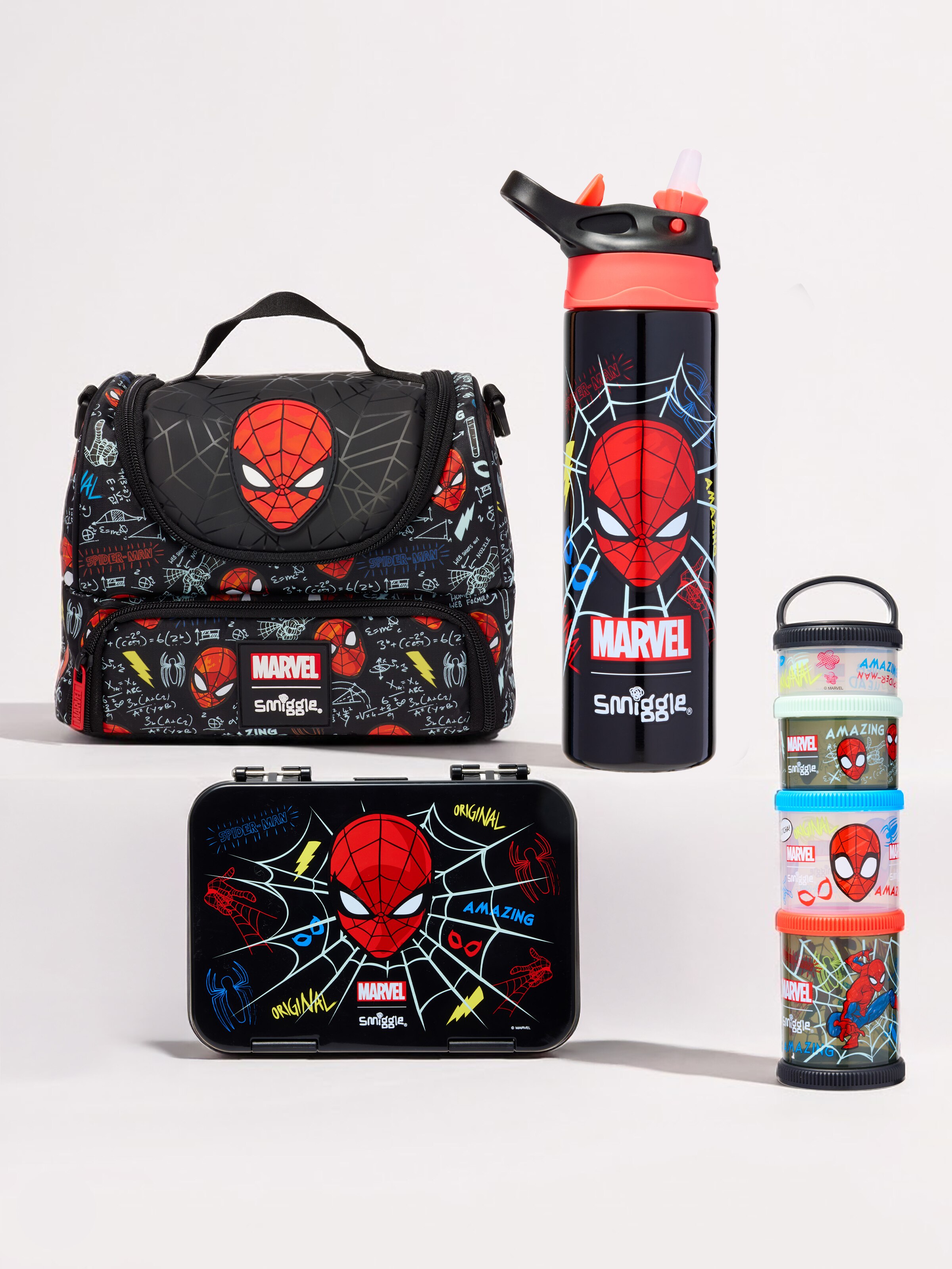 Spider-Man 4 Piece Lunch Bundle W Insulated Flip Spout Bottle 520Ml