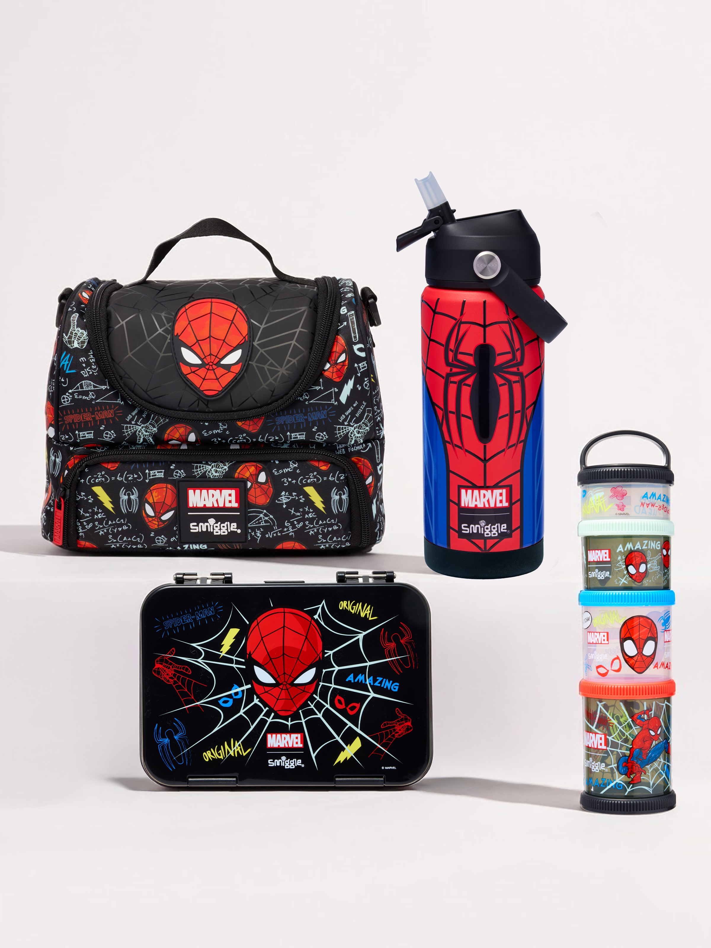 Spider-Man 4 Piece Lunch Bundle W Squiggle Insulated Bottle 550Ml
