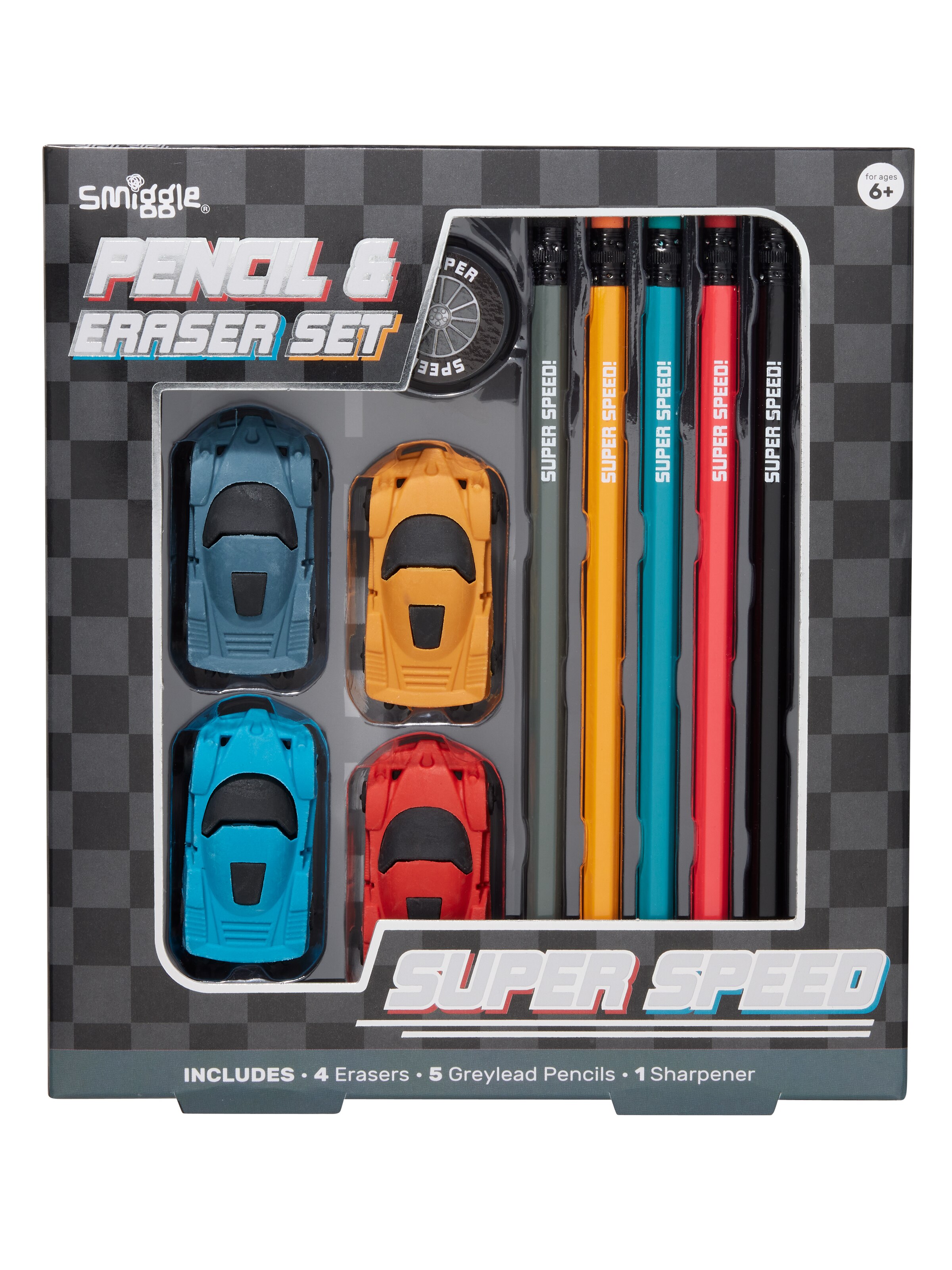 Image for Super Speed Pencil &amp; Eraser Set from Smiggle
